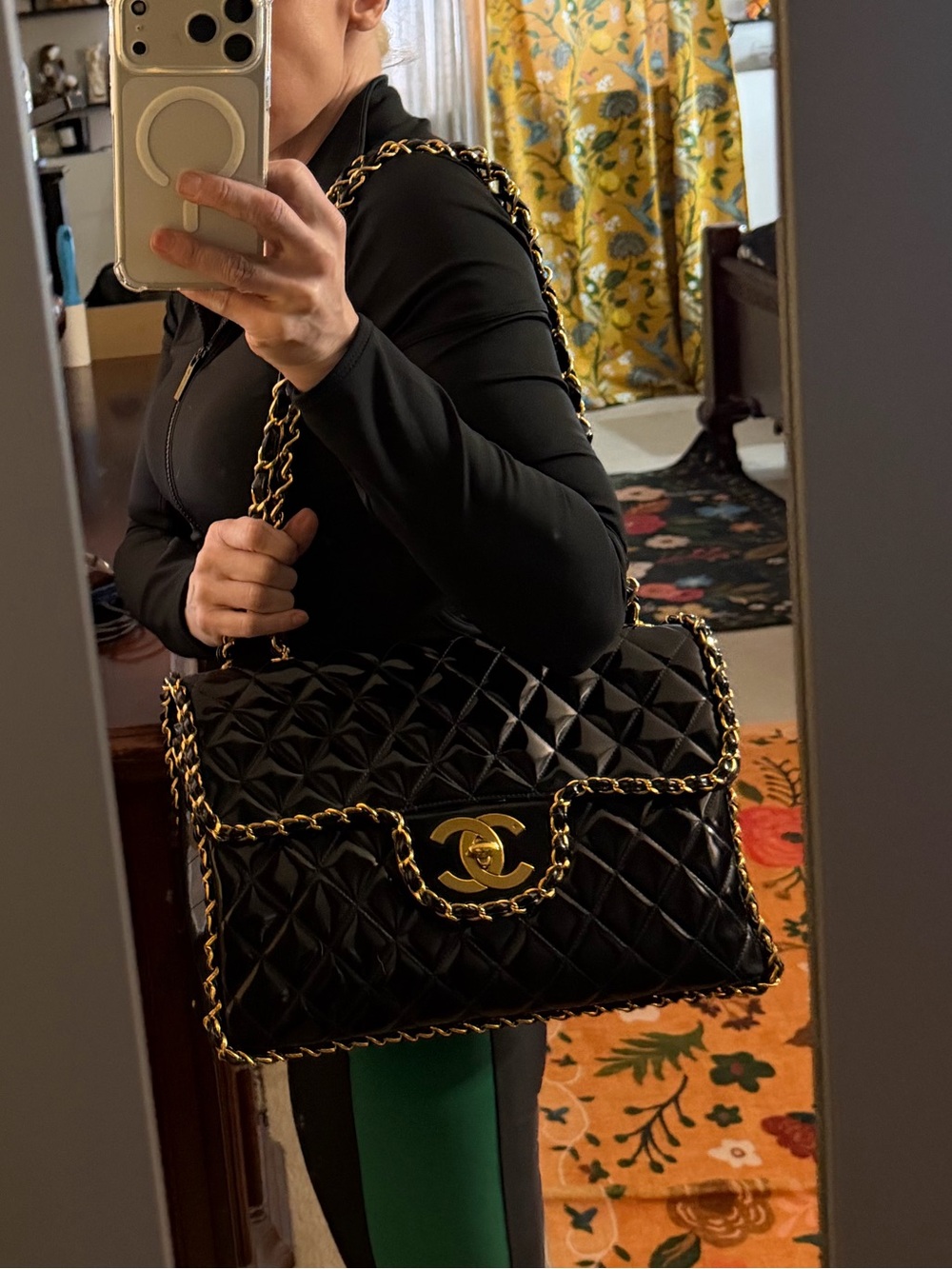 Authentic Chanel Black Patent Leather Bag with 24k Gold hardware